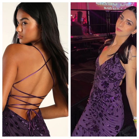 Lulus Photo Finish Purple Sequin Lace-Up Maxi Dress - Picture 12 of 12